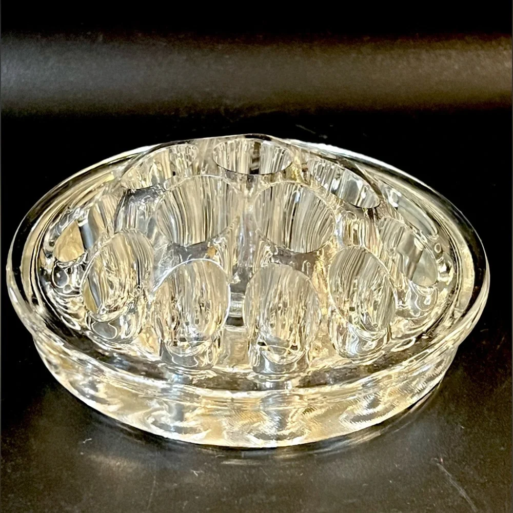 VTG Clear Glass Round Flower Frog 19 Holes Flower Bouquet Arrangement 4.5 in